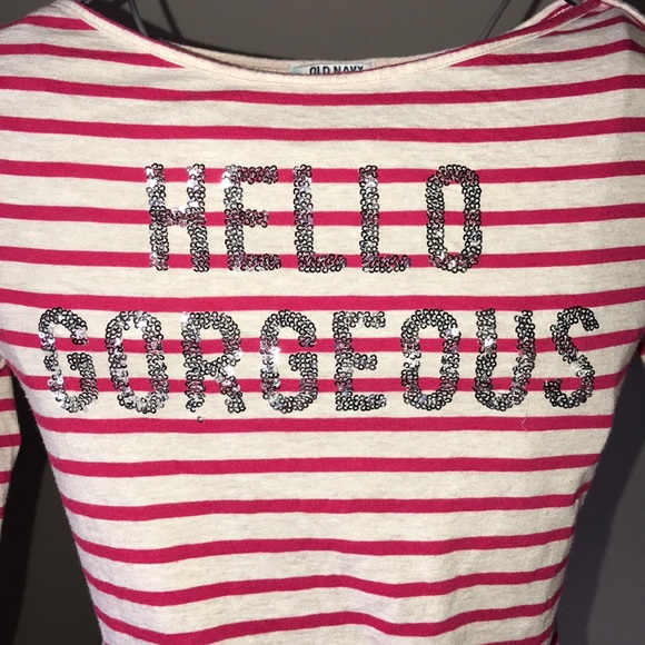 “Hello Gorgeous” 😻👋 Striped T-Shirt - Picture 3 of 5
